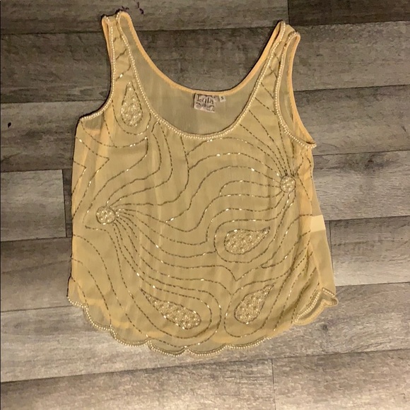 Sheer butter yellow beaded top - Picture 1 of 3